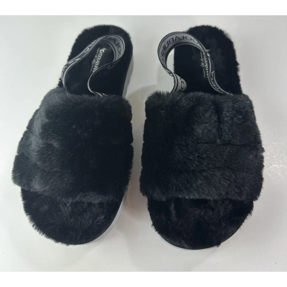 Koolaburra by UGG Fuzz'n II Black Cozy Slingback Ankle Strap Fleece Slippers 7 - Picture 3 of 12